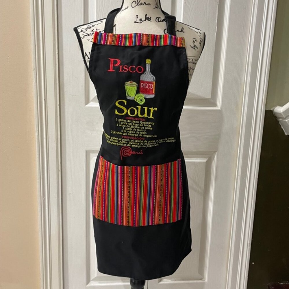 APRON PERUVIAN GRUNGE INKA WITH PISCO SOUR RECIPE ONE SIZE PERFECT GIFT - Picture 4 of 8